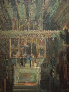 Interior of the church in Debno by Leon Wyczolkowski