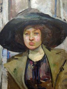 Portrait of Kazimiera Felix (Portrait in a wingy hat) by Gustaw Gwozdecki