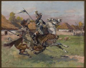 Uhlan fighting a Cossack by Wojciech Kossak