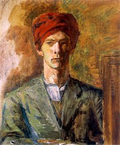Autoportret w czerwonym zawoju. by Zygmunt Waliszewski