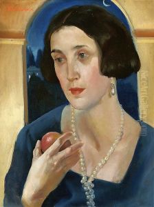 Portrait of a woman with an apple by Jan Wydra