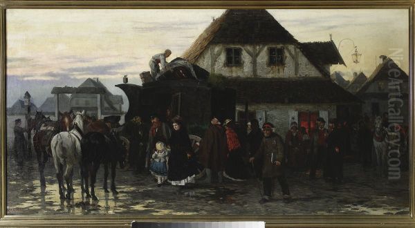 Arrival of a post chaise in a country town - view 1