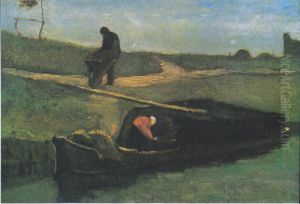 Peat-boat with two figures by Vincent Van Gogh