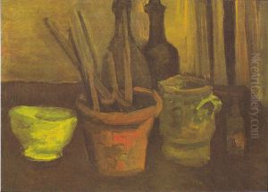 Still life with brushes in a flowerpot by Vincent Van Gogh