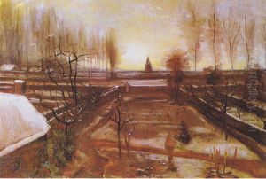 The rectory garden in Nuenen in the Snow by Vincent Van Gogh