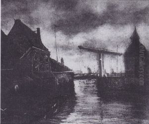 Stadtansicht mit Gracht und Zugbrucke by Vincent Van Gogh