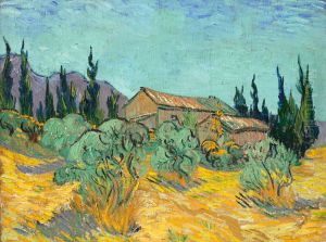 Huts surrounded by olive trees and cypresses by Vincent Van Gogh