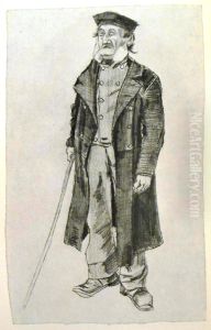 Workhouse-inmate with skull-cap and stick by Vincent Van Gogh
