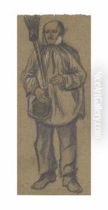 Orphan Man, Wearing a Blouse, with Broom and Pipe