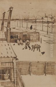 View from the window of Vincent's studio in winter / Snowy Yard by Vincent Van Gogh
