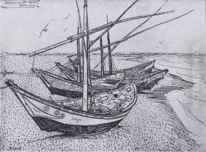 Fischerboote am Strand von Saintes-Maries by Vincent Van Gogh