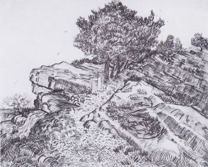 Rock-hill with trees: Montmajour by Vincent Van Gogh
