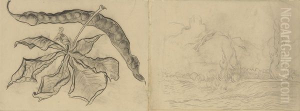 Len,"Chestnut Leaf with Pod"Landscape with Cypresseslabel QS:Len,"Landscape with Cypresses" - view 1