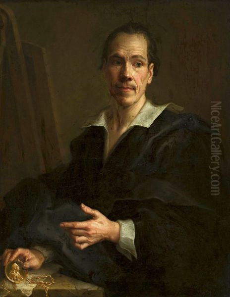 Self portrait holding a miniature portrait of the Prince of Liechtenstein - view 1