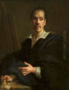 Self portrait holding a miniature portrait of the Prince of Liechtenstein by Christian Seybold
