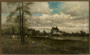 Meadow with grazing cattle by Bela Spanyi