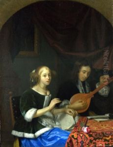 A Woman singing and a Man with a Cittern A Woman singing and a Man with a Cittern