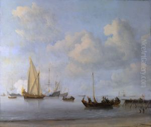 Boats pulling out to a Yacht in a Calm