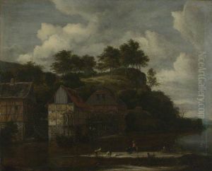 Three Watermills with Washerwomen by Jacob Van Ruisdael