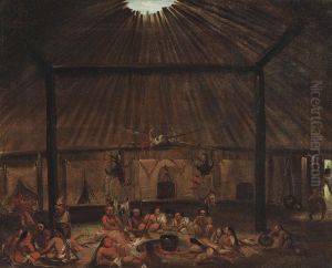 Interior Of A Mandan Lodge by George Catlin