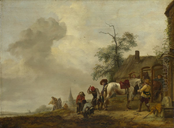 A Horse being Shod outside a Village Smithy - view 1