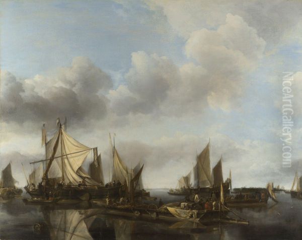 A River Scene with a Large Ferry - view 1