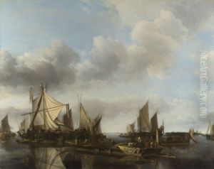 A River Scene with a Large Ferry
