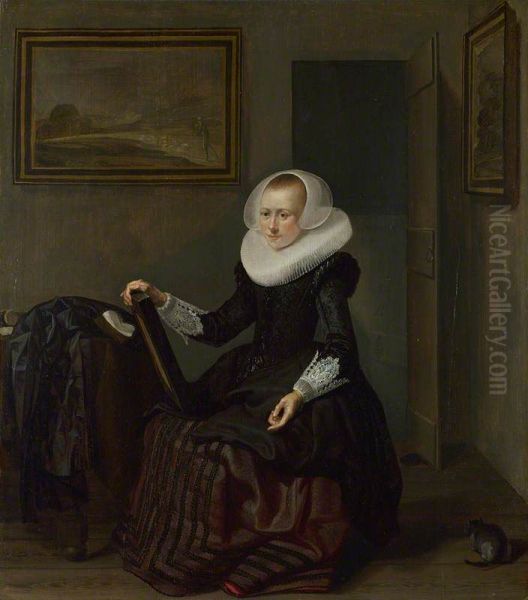 A Woman holding a Mirror - view 1