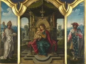 Triptych:Virgin and Child,a Bishop-Saint, andSaint Louis by Pieter Coecke Van Aelst