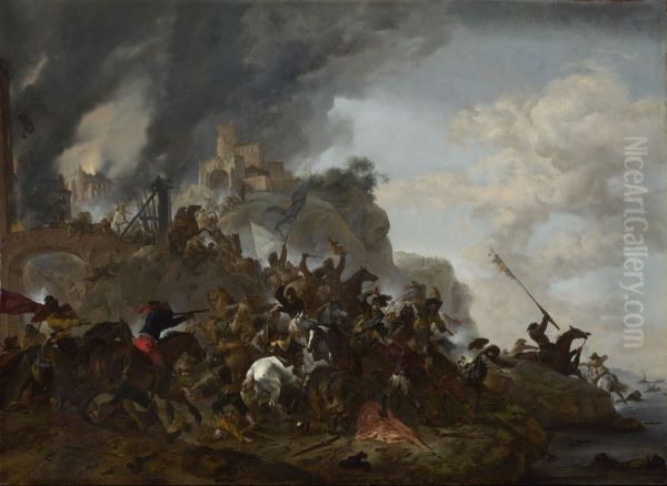 Cavalry making a Sortie from a Fort on a Hill - view 1
