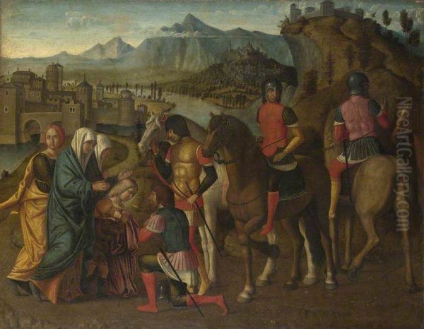 Coriolanus persuaded by his Family to spare Rome - view 1