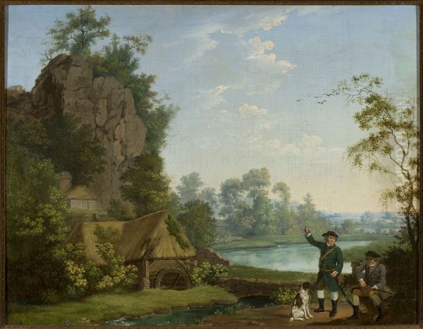 Two gentlemen going a shooting, with a view of Creswell Crags - view 1