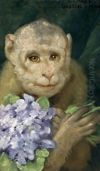 Monkey with a bouquet of violets - view 1