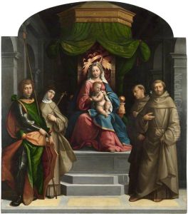 The Madonna and Child enthroned with Saints by Benvenuto Tisi