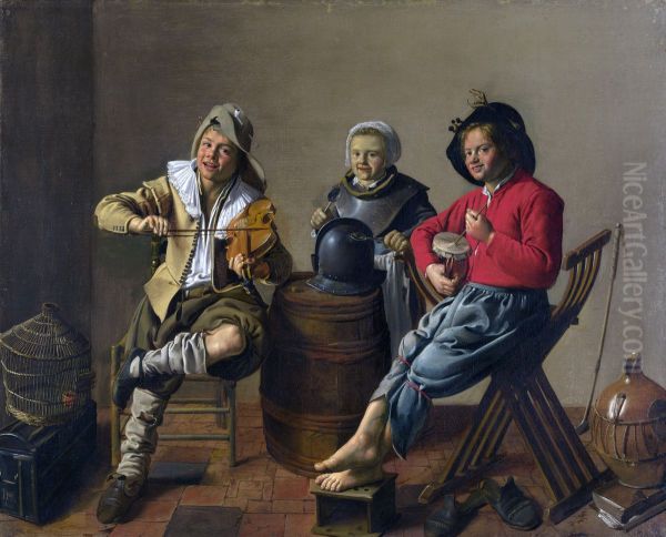 Two Boys and a Girl Making Music - view 1