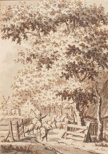 Bauern Mit Ihren Tieren Am Gatter Tuschfederzeichnung by Jacob Cats