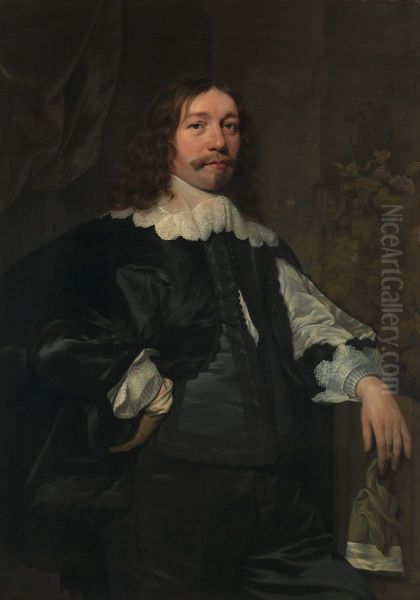 Portrait of a Man in Black holding a Glove - view 1