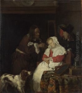 Two Men with a Sleeping Woman by Gabriel Metsu