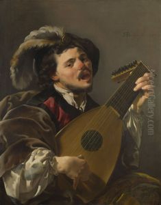 Zingende luitspelende man by Hendrick Ter Brugghen