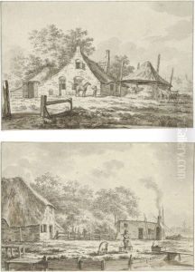 A Pair Of Farm Scenes by Jacob Cats