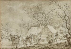 A Winter Landscape With Activity On The Ice