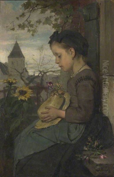 A Girl seated outside a House - view 1