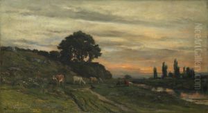 Landscape with Cattle by a Stream by Charles-Francois Daubigny