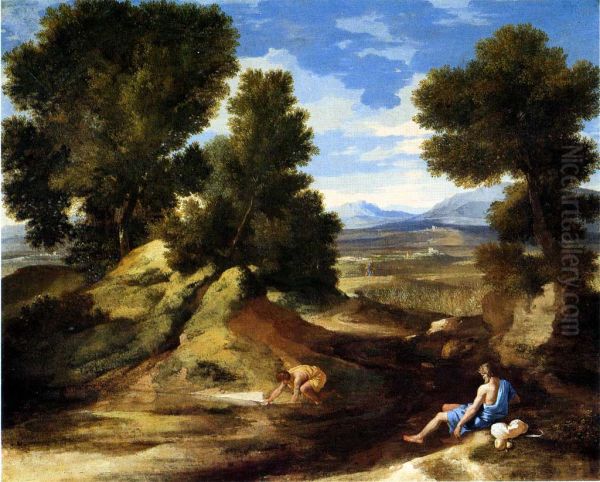 Landscape with a Man DrinkingorLandscape with a Man scooping Water from a Stream - view 1