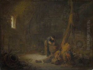The Interior of a Barn with Two Peasants by Isaac Van Ostade