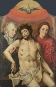 The Dead Christ supported by the Virgin and Saint John by Master Of The Prodigal Son
