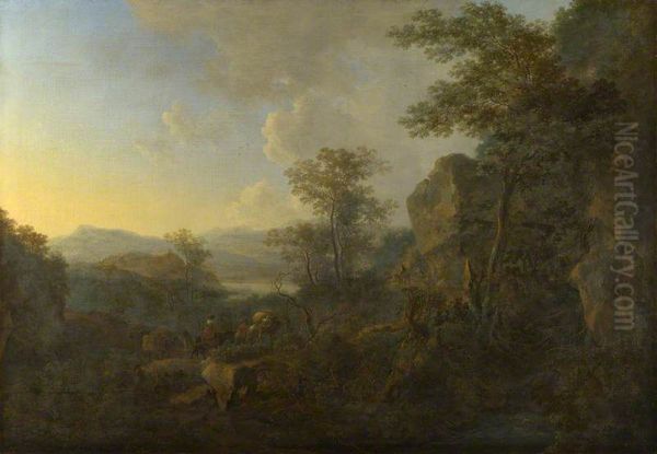 A Rocky Landscape with Peasants and Pack Mules - view 1