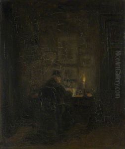 An Old Man writing by Candlelight by Jozef Israels