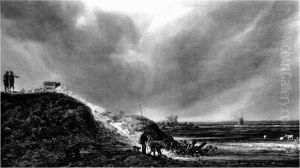 Dune landscape with stormy sky by Herman Saftleven