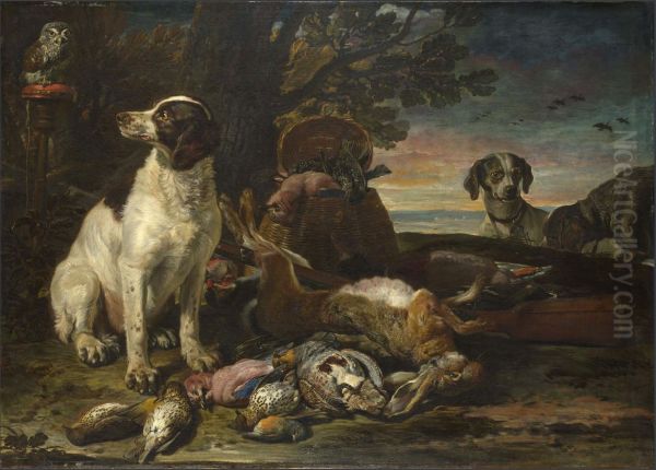 Dead Birds and Game with Gun Dogs and a Little Owl - view 1